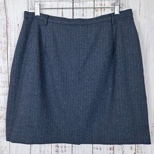 Vtg Eddie Bauer AKA 14P Blue Herringbone Tweed‎ Wool Skirt Lined Preppy Career